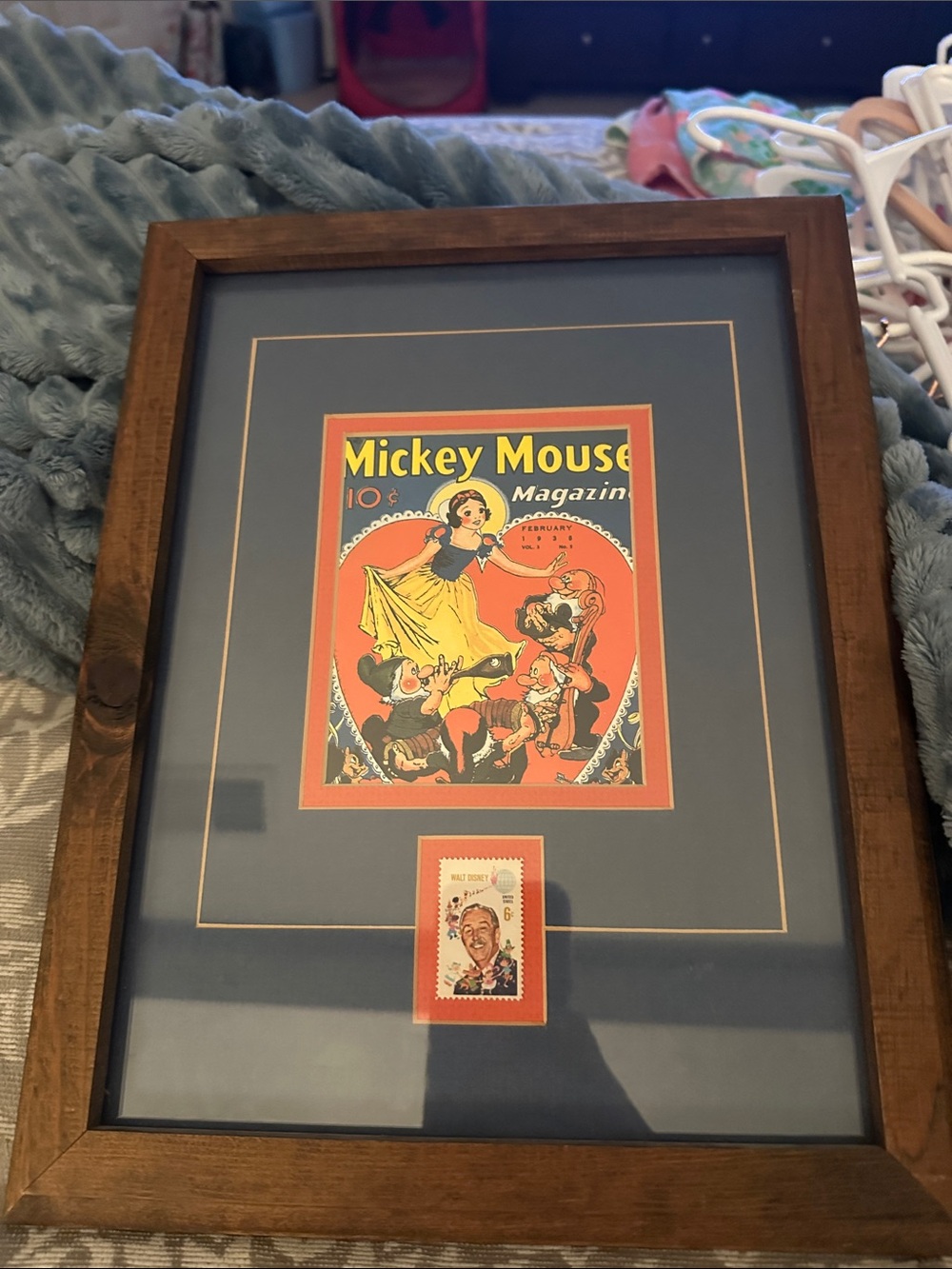 Disney Framed Stamp Art with Orange Mat and Blue Border